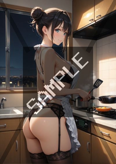 裸エプロンのAIイラストポスター SH2437